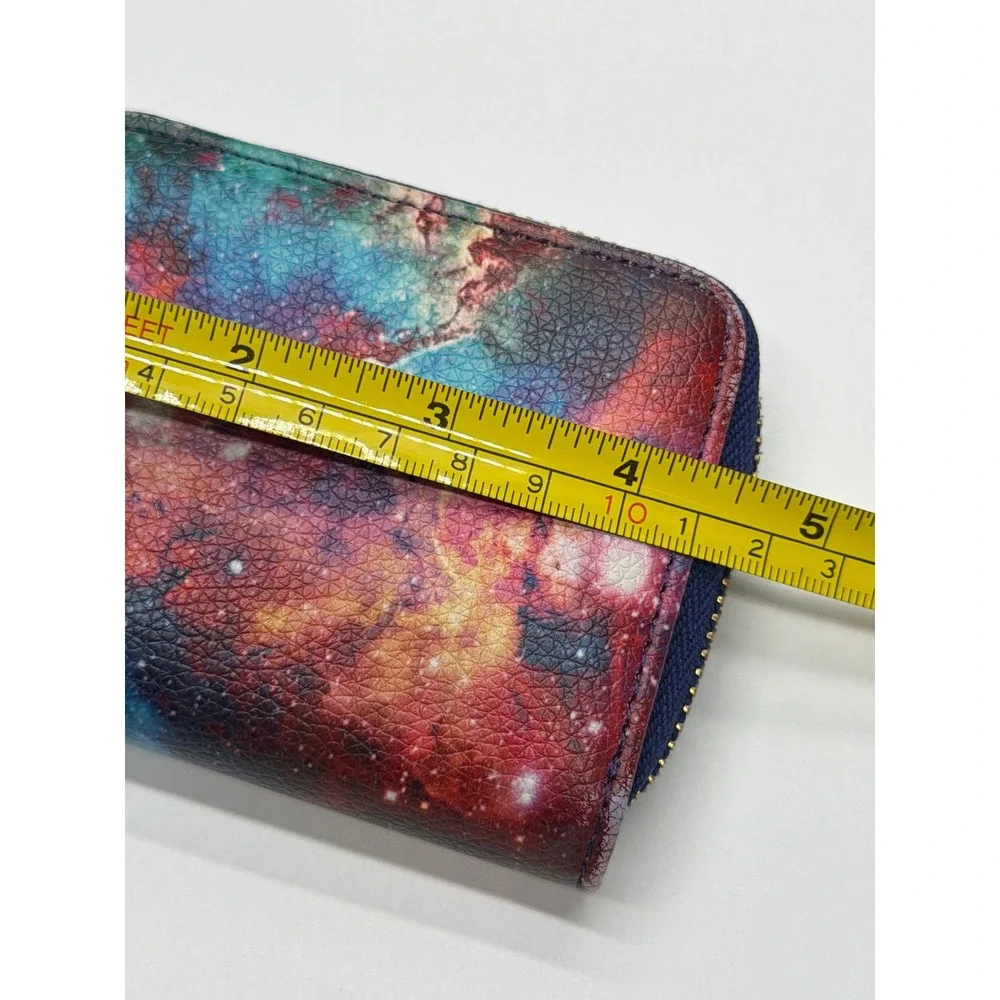 Galaxy Print Zip Around Accordion Card Wallet Nebula Celestial Tassel‎ Pull